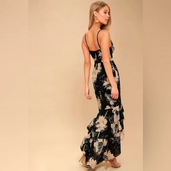 Lulus NWT “Darling Daylily” Black Floral High-Low Maxi Dress. Size Medium. - Picture 3 of 15